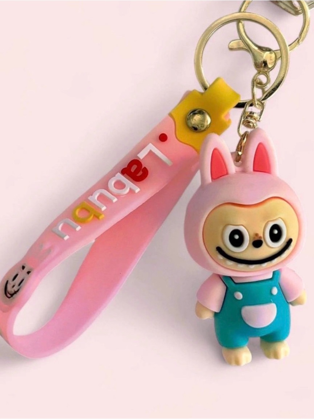 Pink and blue Labubu monster keychain bag charm w pink bracelet